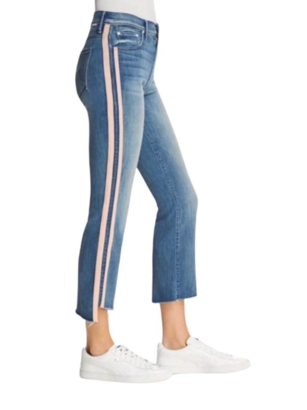 MOTHER Cropped Jeans with Pink Side Pin Stripes